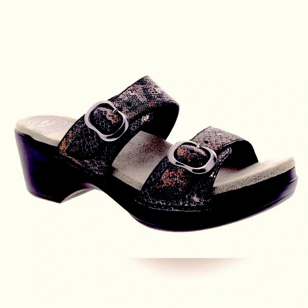 Dansko Sophie animal print Shimmer Leather Slide Wedge platform Sandal EU 39 8.5
